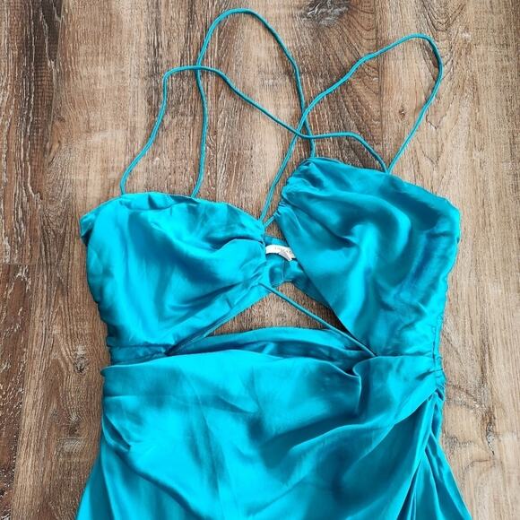 The Sei for FWRD Asymmetric Strappy Gown in Aqua Blue Size 8 Silk Sleeveless - Picture 5 of 16